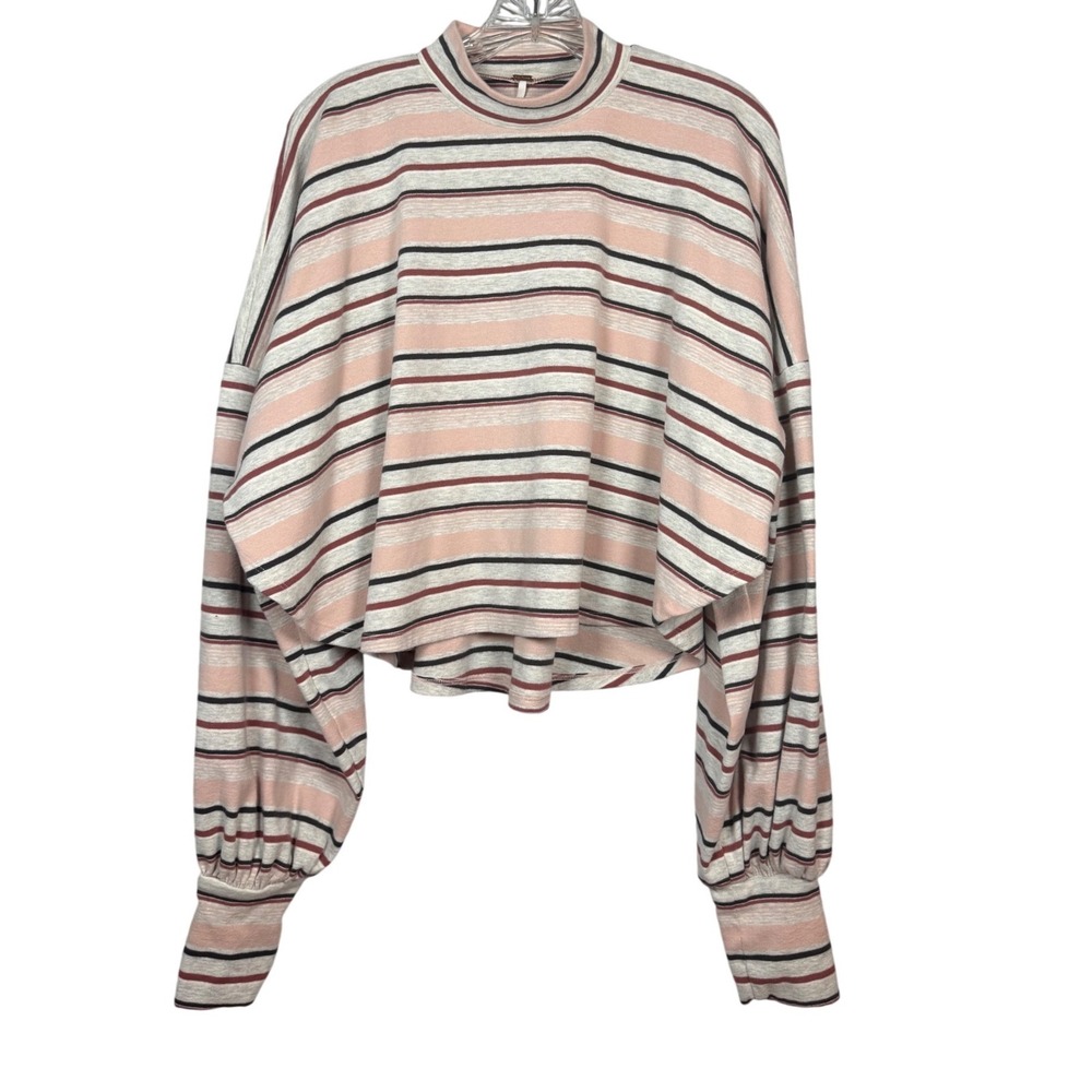 FREE PEOPLE Women's Steph Stripe Mock Neck Shirt Neutral Combo Size Medium - Picture 2 of 7